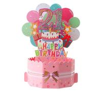 21th Birthday Card Happy 21th Birthday 3D Pop Up Greeting Card 21 th Birthday Gifts with Note and Envelope for 21 Years Old Wife Husband Mother Father Women Men Sister Friends (21th pink)