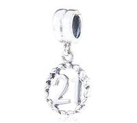 21th Birthday Charm Sterling Silver Lucky Number Bead Anniversary Charm for Pandora Charm Bracelet (21)