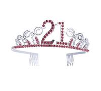21th Birthday Crystal Tiara Queen Princess Crowns Dance Party Headband Red Rhinestone Hair Combs Clip for Girl's 21st Birthday Party