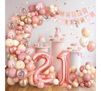 21th Birthday Decorations for Women Rose Gold, Happy Birthday Banner Pink, 21th Party Decorations with Number 21 Balloon 84Pcs Balloons(Pink Rose Gold Sand White Gold Skin tone) (21th)