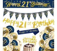 21th Birthday Decorations Kit,Blue Gold Happy 21th Banner,Decoration Balloons,Blue Gold Latex Balloons Party Decorations for Boys Girls twenty-one Birthday Party Supplies