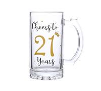 21th Birthday Gift,Men and Women Cheering 21th Birthday Beer Mugs,Cheers to the 21th Anniversary Beer Glass,21th Birthday Party Wedding Anniversary Decorative Gift, 18 Ounce (Cheers to 21 Years)