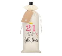 21th Birthday Gifts for Women, Decorative 21th Birthday Wine Bottle Bag with Tag and Drawstring