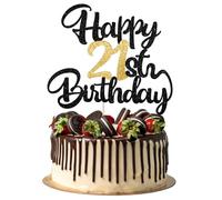 21th Happy birthday Cake Topper 21th Birthday Decorations Black Gold Glitter Happy Birthdays Decorations Cheers to 21 Years Birthdays Cakes Topper Cake Gift Plugin Anniversary Party Cakes Supplies