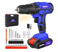 21V 2-Gear Combi Drill Driver Kit - 25+1 Torque Setting, 1.5AH Li-ion Battery & Fast Charger, Safety Lock 3/8" Chuck, Includes Carrying Case