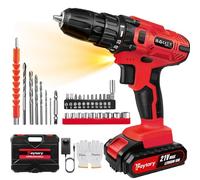 21V 29pcs Cordless Drill Set, Electric Power Drill with 1 Battery, 3/8'' Keyless Chuck, 45Nm, 25+1 Torque, 2 Variable Speeds & LED for Home and Garden DIY (Red)