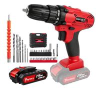 21V 29pcs Cordless Drill Set, Electric Power Drill with 1 Battery, 3/8'' Keyless Chuck, 45Nm, 25+1 Torque, 2 Variable Speeds & LED for Home and Garden DIY (Red)