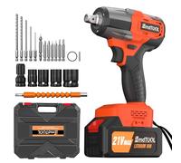 21V 3-in-1 Impact Gun, 1/2'' Cordless Impact Wrench with 3400RPM Adjustable Speed, 550NM(406 ft-lbs) Cordless Wrench Brushless with LED & 16pcs Accessories Ideal for DIY, Car, Home (3000mAh - Orange)