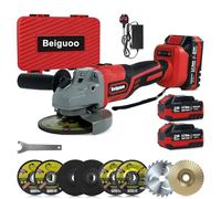 21v Angle Grinder Cordless Brushless 125mm with 2pcs 4.0Ah Batteries and Charger, 8pcs Cutting Discs, Battery Angle Grinder, 2-Position Adjustable Auxiliary Handle