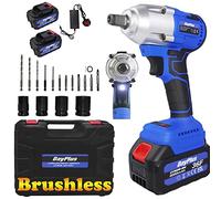 21V Brushless 1/2 inch Impact Wrench with 2x 6.0Ah Batteries and Charger, 420N.m Wheel Wrench Electric Brushless Cordless Impact Driver, Electric Impact Gun with 16pcs Kit for Car and Home Repair Jobs