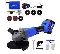 21V Brushless Cordless 115mm Angle Grinder,10000rpm, with 3.0Ah Lithium-ion Battery and Fast Charger,Cutting &Grinding Wheels,Gloves,Goggles