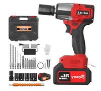 21V Brushless Cordless Impact Wrench Car Repair Wheel Nut Gun 420 N.M High Torque Electric Impact Gun Power Wrench Electric Cordless Driver with 4 Sockets, 12 Driver Bits, Battery for Car Home, Red