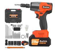 21V Brushless Cordless Impact Wrench Car Repair Wheel Nut Gun 420N.M High Torque Electric Impact Gun Power Wrench Electric Cordless Driver with 4 Sockets, 12 Driver Bits, Battery for Car Home, Orange