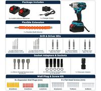21V Brushless Impact Wrench 1/2 Inch Rattle Gun 2X 4.0Ah Battery Kit
