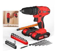 21V Combi Drill Set with 29PCS Accessories, 0-400/0-1400rpm 2 Variable Speed Cordless Screwdriver Max 45N.M Torque Portable Small Drill, 1500mAh Rechargeable Battery, Charger, Red