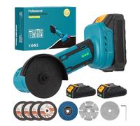 21V Cordless Angle Grinder with 2 Batteries 2.0Ah & 7pcs Cutting Discs, 3 Inch Mini Angle Grinder Brushless Motor 19000RPM, 210W Power Electric Grinder Tool for Metal Wood Polishing Rust Removal