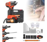 21V Cordless Brushless Impact Wrench, 550N.m High Torque Impact Wrench 1/2Inch Battery Impact Gun 2500RPM Electric Impact Wrench with 6.0Ah Lithium Battery, 4 Socket Sets, 12 Screwdriver Bits, Orange