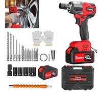 21V Cordless Brushless Impact Wrench, 550N.m High Torque Impact Wrench 1/2Inch Battery Impact Gun 2500RPM Electric Impact Wrench with 6.0Ah Lithium Battery, 4 Socket Sets, 12 Screwdriver Bits, Red
