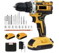 21V Cordless Combi Drill Driver Set, High Power Brushless Electric Screwdriver, 45 Nm Torque, 2 Speed, with 2 x 1.5Ah Li-ion Batteries & 30 Accessories, UK Plug