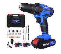 21V Cordless Combi Drill Set Electric Impact Driver Screwdriver + 2PCS Battery, 3/8-Inch Keyless Chuck, 25+1 Torque Setting, 2 Speed, 26pcs Drill Bits, 1400RPM, LED Light