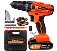 21V Cordless Combi Drill with 2 Batteries 1.5Ah, 2 Speed Electric Screwdriver Cordless Power Hand Drill, 45Nm Max Li-ion Battery Powered Drill, 25+1 Torque Setting, LED Light, 29pcs Drill Bit Set