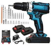 21V Cordless Drill, 25+3 Torque 42N.m Max Hammer Drill, 24pcs Power Electric Drilling Set with 2X 1.5Ah Battery, 2 Speed, 3/8” Chuck, LED Light for DIY Wood Metal Plastic Cement Projects