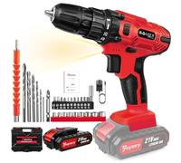 21V Cordless Drill,45Nm Electric Drill Set, Cordless Combi Drill with 25+1 Torque Setting,Large LI-ion Battery,29CS Accessories,2 Variable Speed, LED Work Light,Home and Garden DIY Project Kit,Red