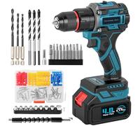 21V Cordless Drill, 45Nm Hammer Combi Drill with 2 Batteries 2.0Ah, 25+3 Torque Powerdrill, 2-Speed Electric Impact Screwdriver Set, LED Light, Power Tools for Home and Garden