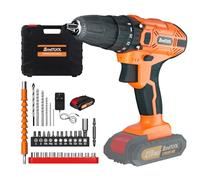 21V Cordless Drill Driver, 45N.m Max Impact Drill with 3/8 Inch Chuck, 1 Batteries, 29pcs Accessories, 25+1 Torque, 2-Speed, Built-in LED for Drilling Wall, Wood, Metal, DIY Project, Orange