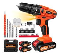 21V Cordless Drill Driver，Handheld Screwdriver Drill Set with 29PCS Drill Bits, 2 X 1500mAh Batteries,25+1 Torque Setting, 45N.m Max,2 Variable Speed, LED Light for Home DIY Project (Orange)