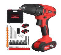 21V Cordless Drill Driver, Power Drills Cordless with 2 * 1500mAh Batteries, 45Nm Max Electric Drill, 25+1 Torque, 3/8" Chuck, 2 Speeds, LED Light, 35Pc DIY Screwdriver Set, Red