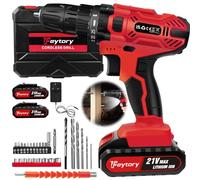 21V Cordless Drill Driver, Power Drills Cordless with 2 Batteries 1500mAh, 45Nm Max Electric Screwdriver, 25+1 Torque Electric Drills Set, 3/8" Chuck, 2 Speeds, LED Light, 29Pcs DIY Screwdriver Set