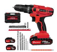 21V Cordless Drill Driver Set Impact Drill and Screwdriver, 25+1 Torque Power Drills, Red Cordless Screwdriver with 29PCS Drill Bits, 2 Rechargeable Batteries 1500mAH, Carrying Case