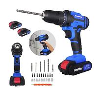 21V Cordless Drill Electric Screwdriver Combi Set, Power Drill Tool with Charger and Two Batteries, 45 Nm Torque, 2 Variable Speeds and Safety Lock, Brushless Compact Drill Driver for Home DIY