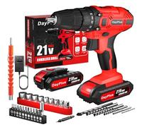 21V Cordless Drill, Electric Screwdriver Impact Driver Combi Drills Kit+ with 2 * 1500mAh Battery,Built in LED Light, 2 Speed,max Torqe 40N.m, 400-1400RPM, for Drilling/Repairing Furniture,Red