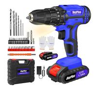 21V Cordless Drill Set, 45NM Power Drill 3/8'' Keyless Chuck Cordless Driver with 2 Adjustable Speeds, 25+1 Torque Setting, LED Light, 2x1500mAh Battery Electric Driver for Home, DIY Projects (Blue)