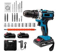 21V Cordless Drill Set Electric Combi Drills Driver Screwdriver 32N·m, Cordless Electric Screwdriver Set with 2*Battery,25+3 Torque Set, 2-Speed, LED Work Light, for Home and Garden DIY Project (A)