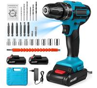 21V Cordless Drill Set Electric Combi Drills Driver Screwdriver 32N·m, Cordless Electric Screwdriver Set with 2*Battery,25+3 Torque Set, 2-Speed, LED Work Light, for Home and Garden DIY Project (B)