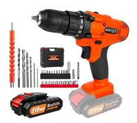 21V Cordless Drill Set, Electric Power Drill with 1 Battery, 3/8'' Keyless Chuck, 45Nm, 25+1 Torque, 2 Variable Speeds,29pcs Drill Bits & LED Electric Drill Set for Home and Garden DIY (Orange)