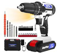 21V Cordless Drill Set, Electric Power Drill with 1 Battery, 3/8'' Keyless Chuck, 45Nm, 25+1 Torque, 2 Variable Speeds,29pcs Drill Bits & LED Electric Drill Set for Home and Garden DIY (White)