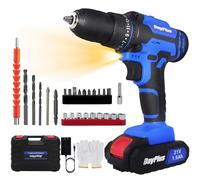 21V Cordless Drill Set, Electric Power Tool With Battery, Charger, 3/8'' Keyless Chuck, 45Nm, 25+1 Torque, 2 Variable Speeds, 26pcs Bits & LED Light for Home and Garden DIY