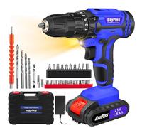 21V Cordless Drill Set, Electric Power Tool with Battery, Charger, 3/8'' Keyless Chuck, 45Nm, 25+1 Torque, 2 Variable Speeds, 26pcs Bits & LED Light for Home and Garden DIY