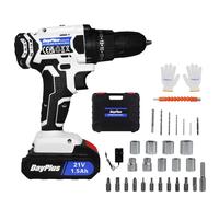 21V Cordless Drill Set with 1.5AH Lithium-ion Batteries & Fast Charger, Home Power Drill 3/8" Keyless Chuck, 400 in-lb Torque, 2 Speed, 25+1 Torque Setting, 29pcs Drill/Driver Bits, White