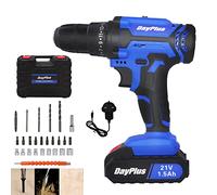 21V Cordless Drill Set with Batteries & Charger, 3/8 Inch Keyless Chuck, 45N.m Power Drill with 25+1 Torque Setting, 2 Variable Speed Electric Drill Driver for Metal, Wood, Ceramic Tile Drilling