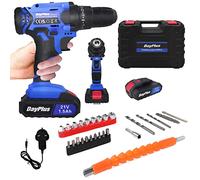 21V Cordless Drill with 2 * 1500mAh Batteries, 45Nm Electric Screwdriver, 3/8" Chuck, 25+1 Torque, 2 Speed - 400rpm/1400rpm, Power Combi Drill with 26pcs Accessories & Case