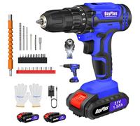 21V Cordless Drill with LED Light, Handheld Electric Combi Screwdriver Drill Set with 2Pcs 1.5AH LI-ion Battery&Charger, 45Nm 25+1 Torque Setting, 2-Speed, Safety Lock 3/8" Chuck, 26PCS Bits Kit