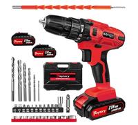 21V Cordless Drills with 29PCS Accessories Kit, Red 45Nm Max Hammer Drill Power Drill Driver w/2x1.5Ah Batteries, 25+1 Torque Combi Drill LED Light for Home DIY, Forward Reverse Setting