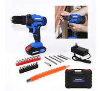 21V Cordless Electric Drill Driver Kit with 2pcs 1500mAh Li-ion Battery 26pcs Free Accessories Carrying Case Dual Speed Driver 25+1 Torque Power Drill 3/8’’ Keyless Chuck