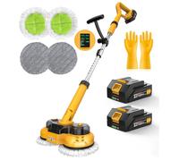 21V Cordless Electric Mop Floor Cleaner, Dual-Motor Rechargeable Hard Floor Cleaner Scrubber, 2Packs 2000mAh Batteries Spin Mop with LED Headlight & Water Tank for Hardwood, Tile, Marble, Vinyl