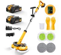 21V Cordless Floor Mop Electric with 2x2000mAh Batteries, Mop Polishing Machine with Spray Function, Electric Wiper Mop with 400 ML Water Tank, LED Lighting 4 Pads